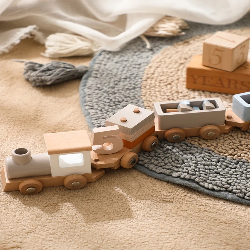 Montessori Wooden Train Toy for Kids | Baby Educational Learning Toy | Eco-Friendly Wooden Trolley for Early Childhood Development