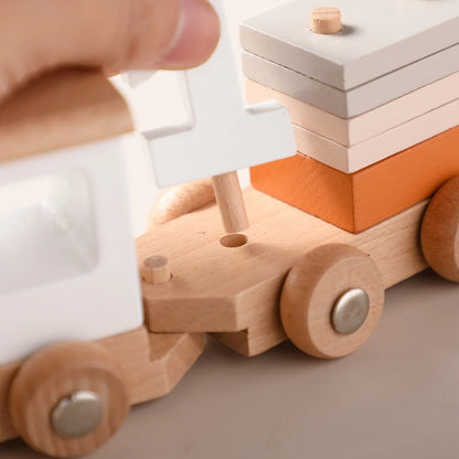 Montessori Wooden Train Toy for Kids | Baby Educational Learning Toy | Eco-Friendly Wooden Trolley for Early Childhood Development