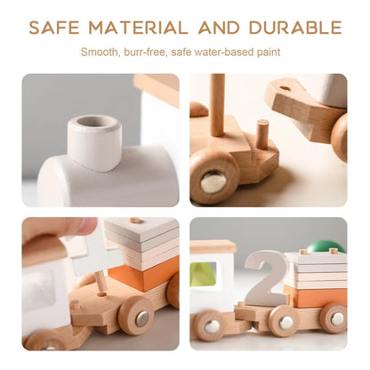 Montessori Wooden Train Toy for Kids | Baby Educational Learning Toy | Eco-Friendly Wooden Trolley for Early Childhood Development