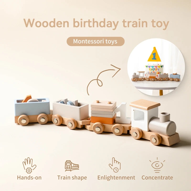 Montessori Wooden Train Toy for Kids | Baby Educational Learning Toy | Eco-Friendly Wooden Trolley for Early Childhood Development