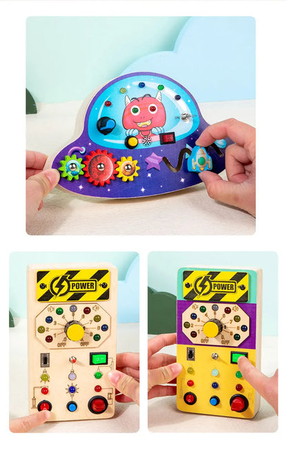 Montessori Kids LED Light Busy Board | Sensory Switch Activity Toy for Baby & Toddler Learning (Ages 2-6) | Perfect for Travel & Education