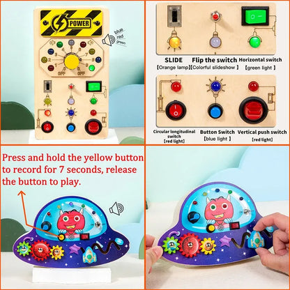 Montessori Kids LED Light Busy Board | Sensory Switch Activity Toy for Baby & Toddler Learning (Ages 2-6) | Perfect for Travel & Education