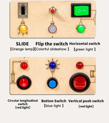Montessori Kids LED Light Busy Board | Sensory Switch Activity Toy for Baby & Toddler Learning (Ages 2-6) | Perfect for Travel & Education